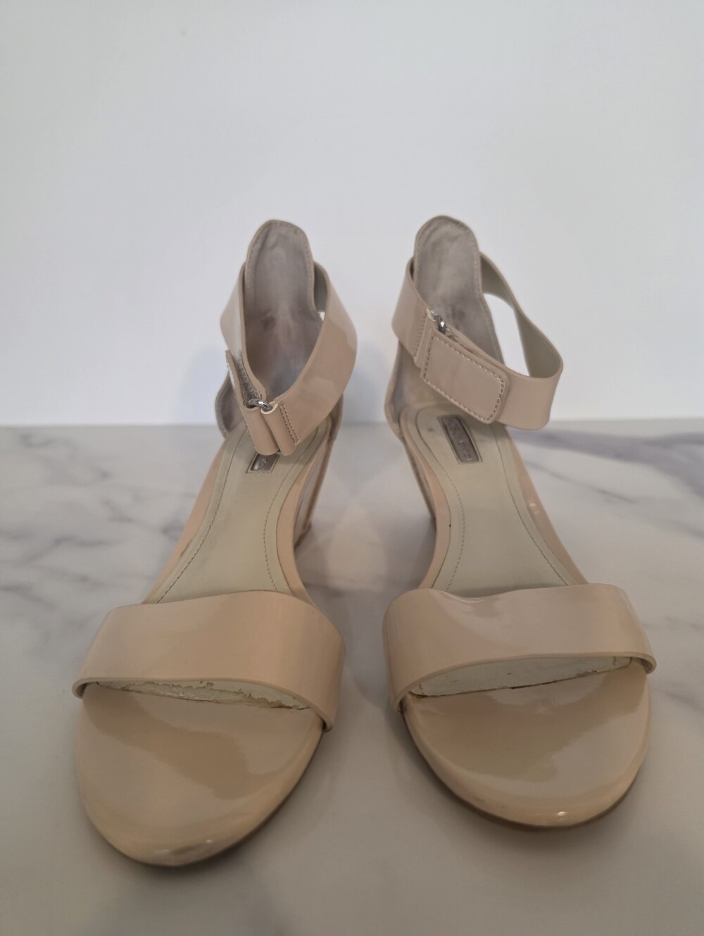 BCBGeneration Beige Strappy Block Heel Sandals